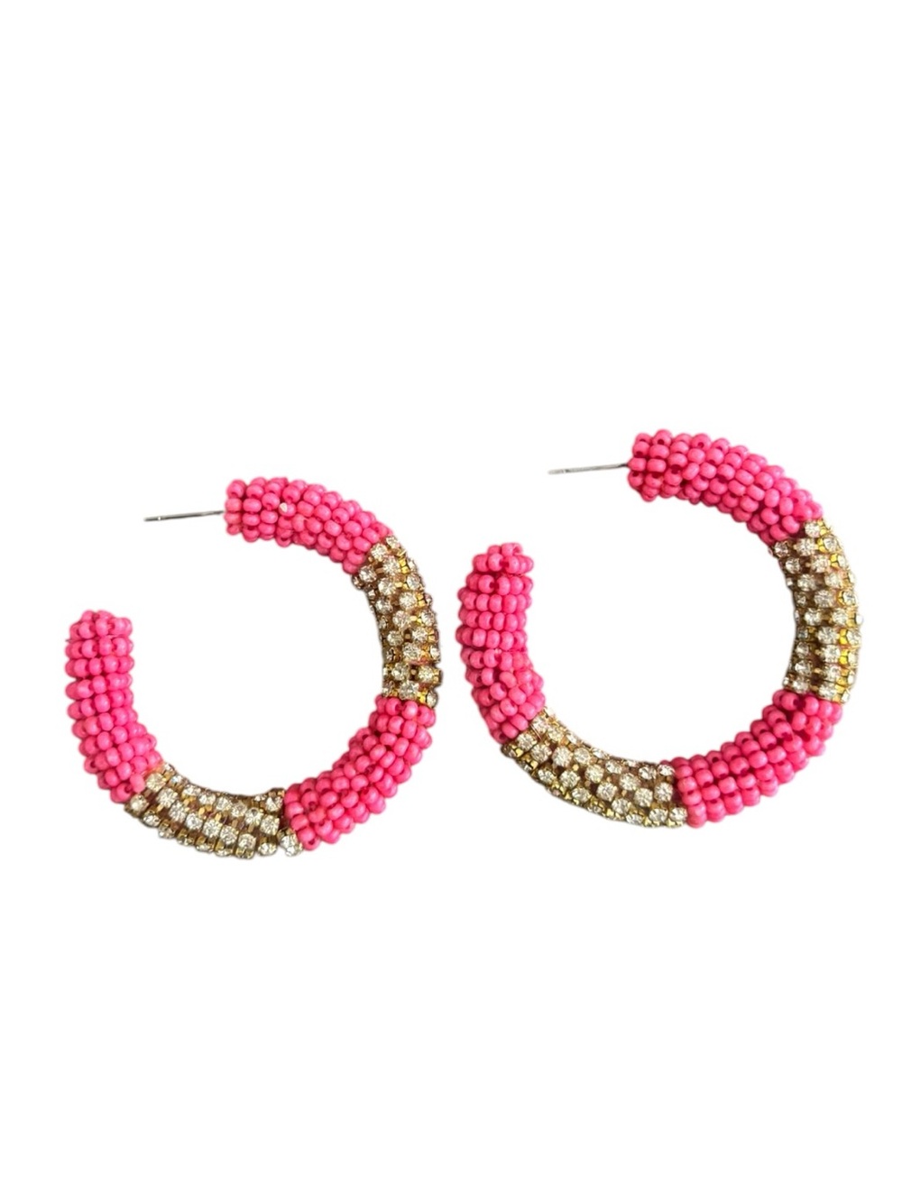 Pink & Gold Beaded Hoop Earrings